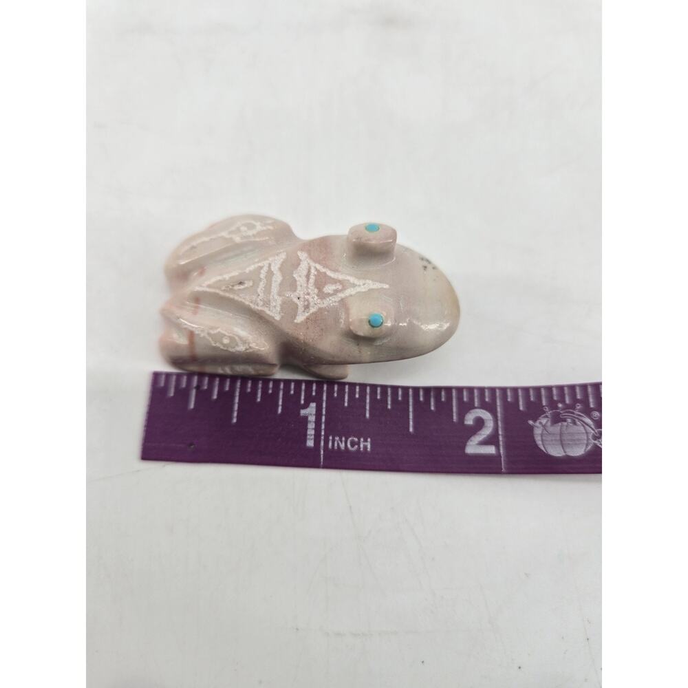Mini Carved Stone Zuni Fetish Frog Toad Etched Turquoise Eyes By Adrian Cachini - Picture 10 of 12